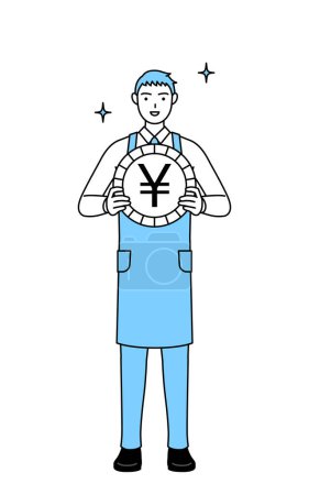 Illustration for A man in an apron, an image of foreign exchange gains and yen appreciation - Royalty Free Image