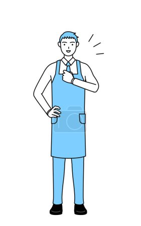 Illustration for A man in an apron tapping his chest. - Royalty Free Image