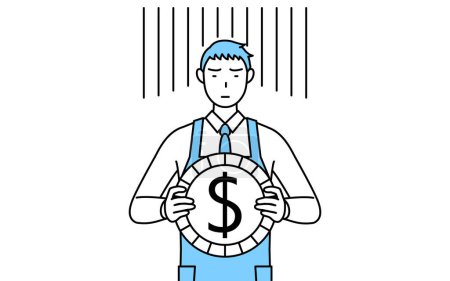 Illustration for A man in an apron, an image of exchange loss or dollar depreciation - Royalty Free Image