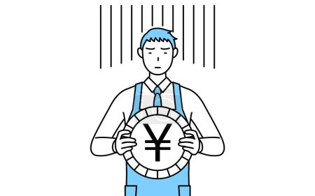 Illustration for A man in an apron, an image of exchange loss or yen depreciation - Royalty Free Image