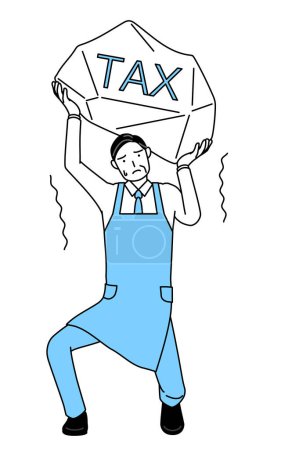 Illustration for A senior man in an apron suffering from tax increases - Royalty Free Image