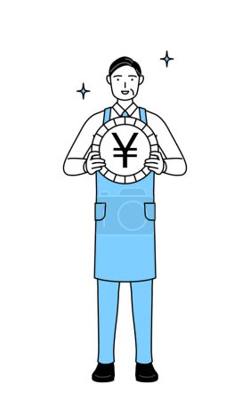 Illustration for A senior man in an apron, an image of foreign exchange gains and yen appreciation - Royalty Free Image