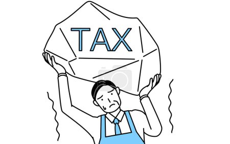 Illustration for A senior man in an apron suffering from tax increases - Royalty Free Image