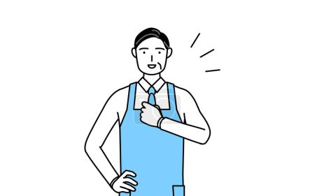 Illustration for A senior man in an apron tapping his chest. - Royalty Free Image
