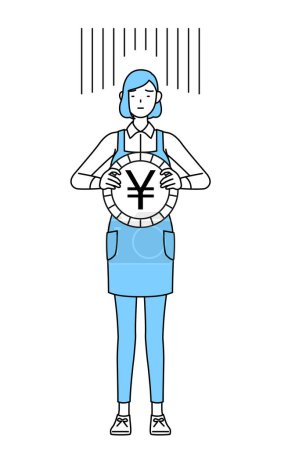 Illustration for A woman in an apron, an image of exchange loss or yen depreciation - Royalty Free Image
