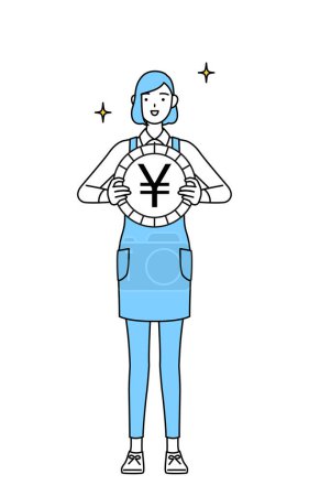Illustration for A woman in an apron, an image of foreign exchange gains and yen appreciation - Royalty Free Image