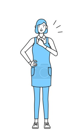 Illustration for A woman in an apron tapping his chest. - Royalty Free Image