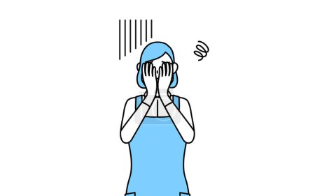 Ilustración de Una mujer en un delantal cubriéndose la cara de depresión. - Imagen libre de derechos