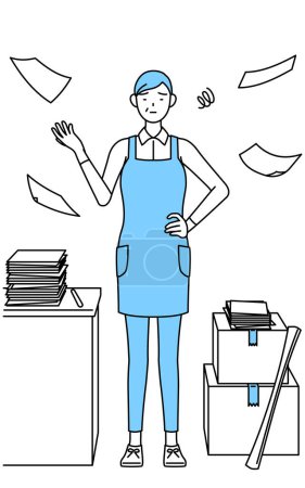 Illustration for A senior woman in an apron who is fed up with his unorganized business. - Royalty Free Image