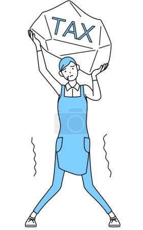 Illustration for A senior woman in an apron suffering from tax increases - Royalty Free Image