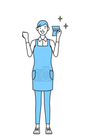 Illustration for A senior woman in an apron who is pleased to see a bankbook. - Royalty Free Image