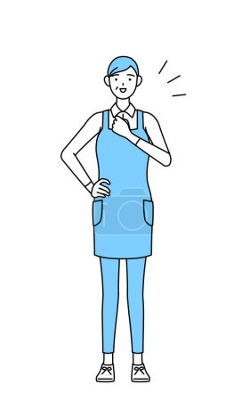 Illustration for A senior woman in an apron tapping his chest. - Royalty Free Image