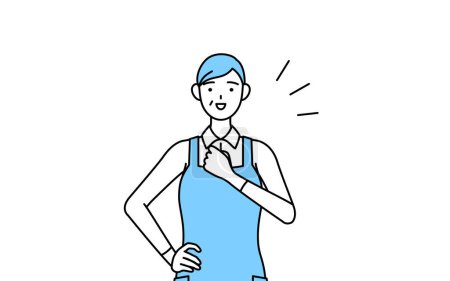 Illustration for A senior woman in an apron tapping his chest. - Royalty Free Image
