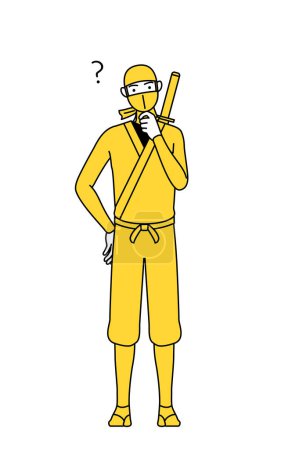 Téléchargez les illustrations : A man dressed up as a ninja with questions. - en licence libre de droit