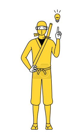 Téléchargez les illustrations : A man dressed up as a ninja coming up with an idea. - en licence libre de droit