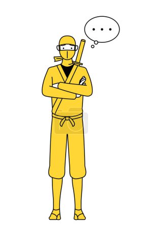 Téléchargez les illustrations : A man dressed up as a ninja, arms crossed, thinking. - en licence libre de droit