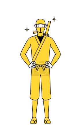 Téléchargez les illustrations : A man dressed up as a ninja with his hands on his hips. - en licence libre de droit