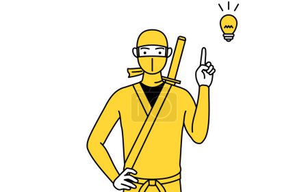 Téléchargez les illustrations : A man dressed up as a ninja coming up with an idea. - en licence libre de droit
