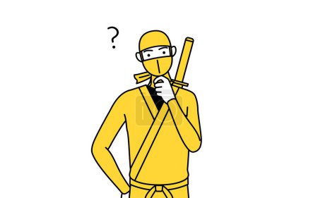 Téléchargez les illustrations : A man dressed up as a ninja with questions. - en licence libre de droit
