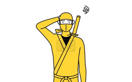 Ilustración de A man dressed up as a ninja scratching his head in distress. - Imagen libre de derechos
