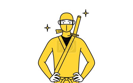 Illustration for A man dressed up as a ninja with his hands on his hips. - Royalty Free Image