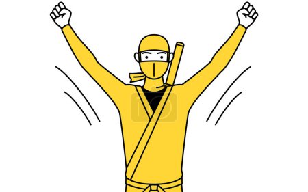 Téléchargez les illustrations : A man dressed up as a ninja doing radio calisthenics, preparation for accident prevention - en licence libre de droit