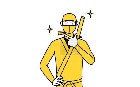Téléchargez les illustrations : A man dressed up as a ninja in a confident pose. - en licence libre de droit
