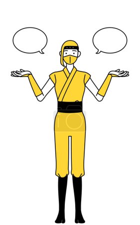 Téléchargez les illustrations : A woman dressed up as a ninja with wipeout and comparison. - en licence libre de droit