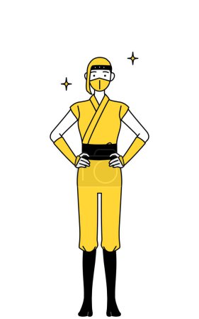 Téléchargez les illustrations : A woman dressed up as a ninja with her hands on her hips. - en licence libre de droit