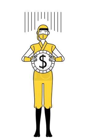 Téléchargez les illustrations : A woman dressed up as a ninja, an image of exchange loss or dollar depreciation - en licence libre de droit