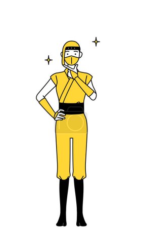 Téléchargez les illustrations : A woman dressed up as a ninja in a confident pose. - en licence libre de droit