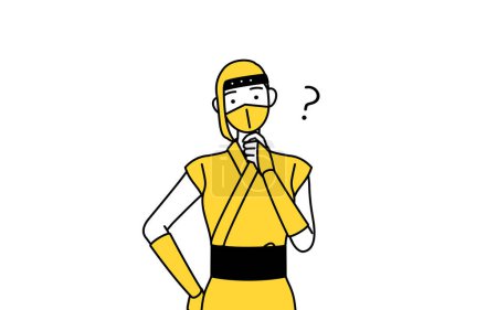 Téléchargez les illustrations : A woman dressed up as a ninja with questions. - en licence libre de droit