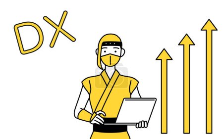 Téléchargez les illustrations : Image of DX, A woman dressed up as a ninja who has successfully improved her business - en licence libre de droit