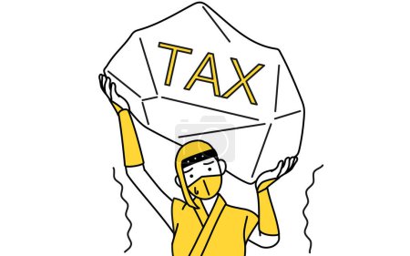 Téléchargez les illustrations : A woman dressed up as a ninja suffering from tax increases - en licence libre de droit
