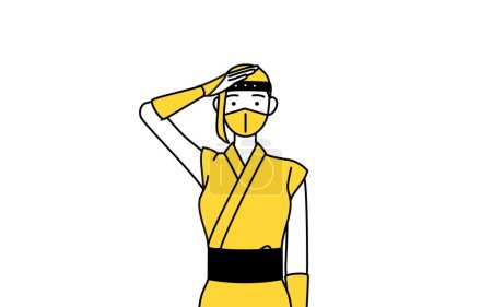 Téléchargez les illustrations : A woman dressed up as a ninja making a salute. - en licence libre de droit