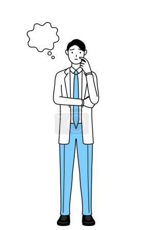 Téléchargez les illustrations : Un homme médecin en blouse blanche réfléchit en se grattant le visage. - en licence libre de droit