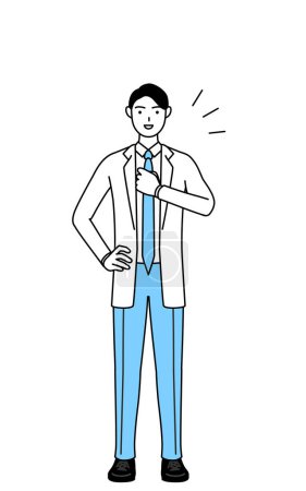 Illustration for A man doctor in white coats tapping his chest. - Royalty Free Image