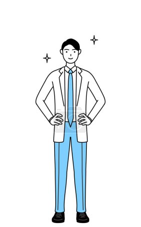 Illustration for A man doctor in white coats with his hands on his hips. - Royalty Free Image
