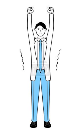 Illustrazione per A man doctor in white coats stretching and standing tall. - Immagini Royalty Free