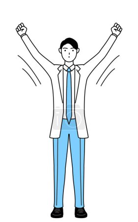 Téléchargez les illustrations : Un homme médecin en blouse blanche faisant de la radio calisthénique, préparation à la prévention des accidents - en licence libre de droit