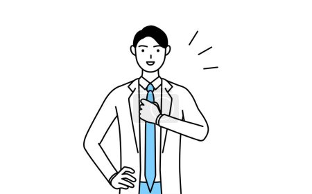 Illustration for A man doctor in white coats tapping his chest. - Royalty Free Image
