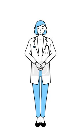 Téléchargez les illustrations : Une femme médecin en manteau blanc s'inclinant avec les mains pliées. - en licence libre de droit