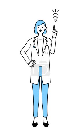 Téléchargez les illustrations : A woman doctor in white coat coming up with an idea. - en licence libre de droit