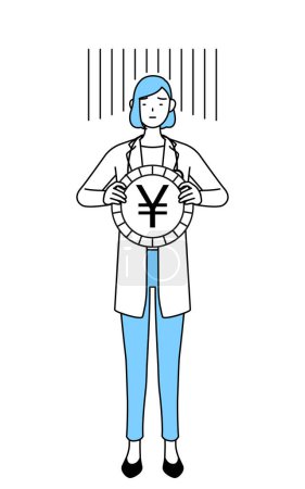 Illustration for A woman doctor in white coat, an image of exchange loss or yen depreciation - Royalty Free Image