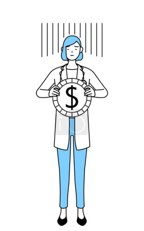 Illustration for A woman doctor in white coat, an image of exchange loss or dollar depreciation - Royalty Free Image