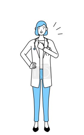 Illustration for A woman doctor in white coat tapping her chest. - Royalty Free Image