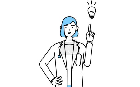 Téléchargez les illustrations : A woman doctor in white coat coming up with an idea. - en licence libre de droit