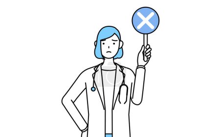 Illustration for A woman doctor in white coat holding a bar of buts indicating incorrect answers. - Royalty Free Image