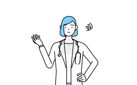 Illustration for A woman doctor in white coat who is fed up with her unorganized business. - Royalty Free Image