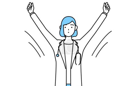 Téléchargez les illustrations : A woman doctor in white coat doing radio calisthenics, preparation for accident prevention - en licence libre de droit